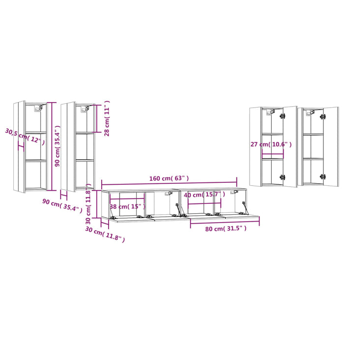 Set dulap TV, 6 piese, gri beton, lemn prelucrat - WALTI WALTI