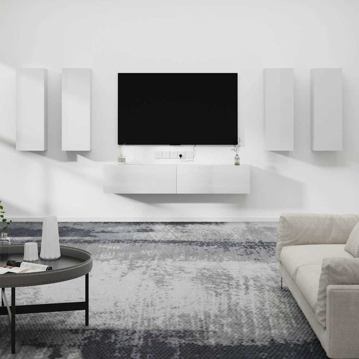 Set dulap TV, 6 piese, alb extralucios, lemn prelucrat WALTI