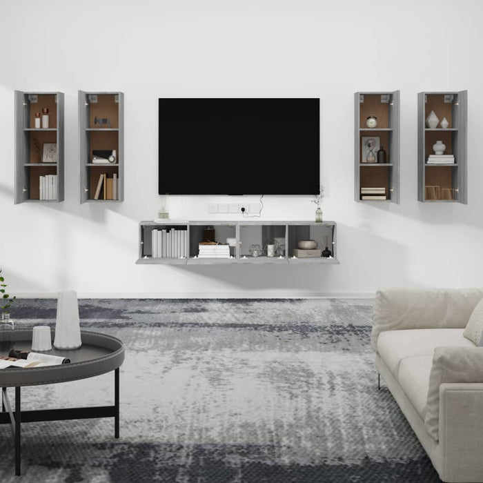 Set dulapuri TV, 6 piese, gri sonoma, lemn prelucrat - WALTI WALTI