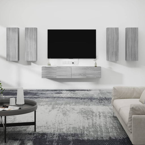 Set dulapuri TV, 6 piese, gri sonoma, lemn prelucrat - WALTI WALTI
