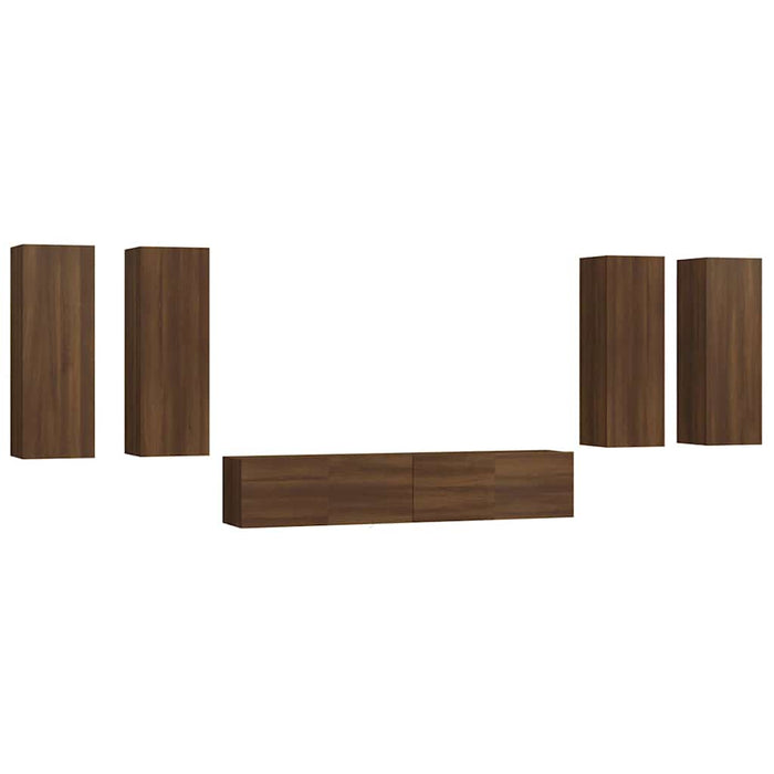 Set dulapuri TV, 6 piese, stejar maro, lemn prelucrat WALTI