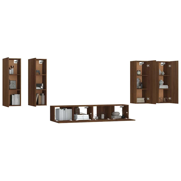Set dulapuri TV, 6 piese, stejar maro, lemn prelucrat WALTI