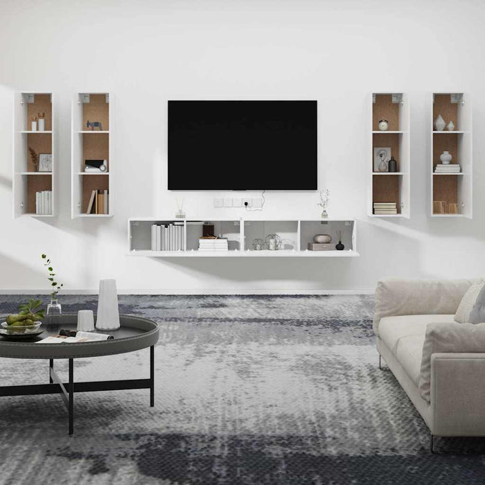 Set dulap TV, 6 piese, alb extralucios, lemn prelucrat WALTI