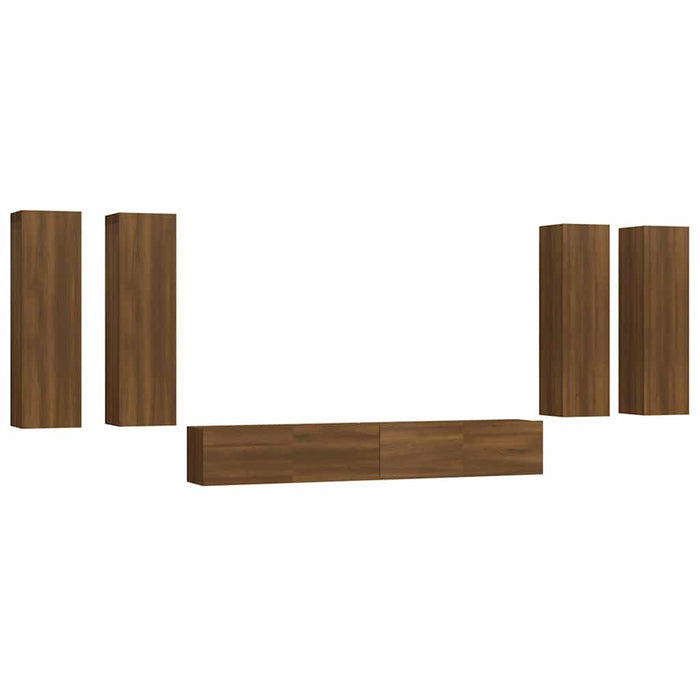 Set dulapuri TV, 6 piese, stejar maro, lemn prelucrat WALTI