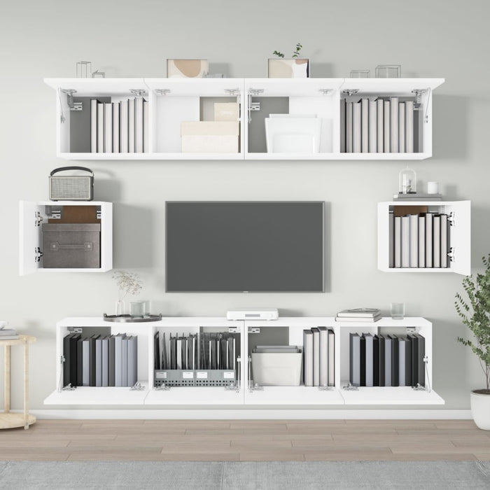 Set dulap TV, 6 piese, alb, lemn prelucrat - WALTI WALTI