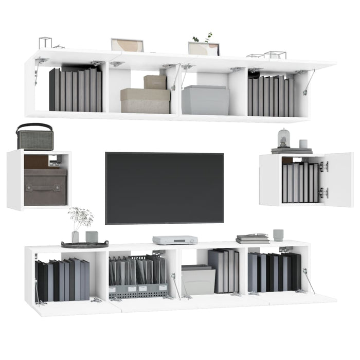 Set dulap TV, 6 piese, alb, lemn prelucrat - WALTI WALTI