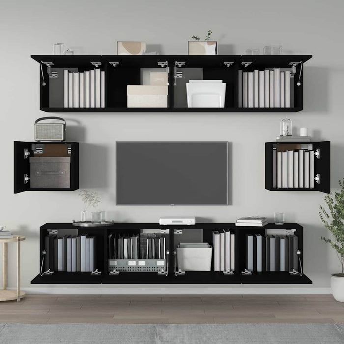 Set dulap TV, 6 piese, negru, lemn prelucrat WALTI