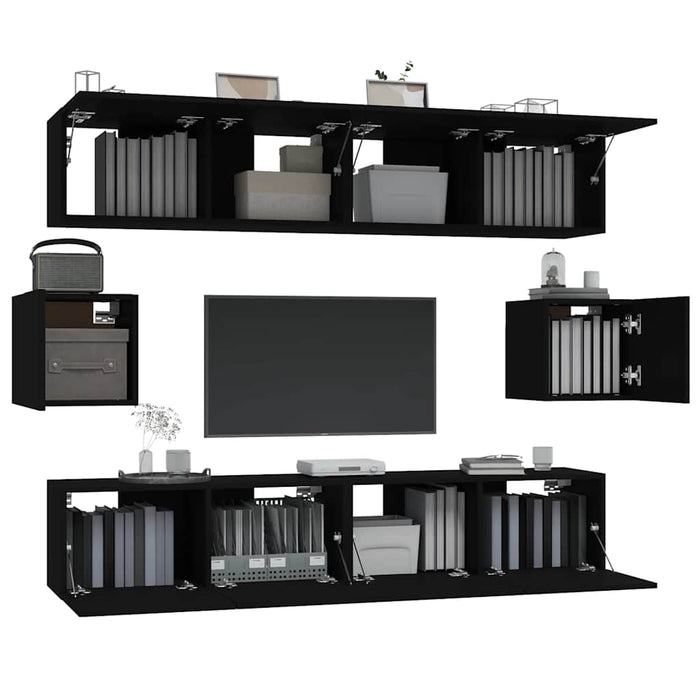 Set dulap TV, 6 piese, negru, lemn prelucrat WALTI