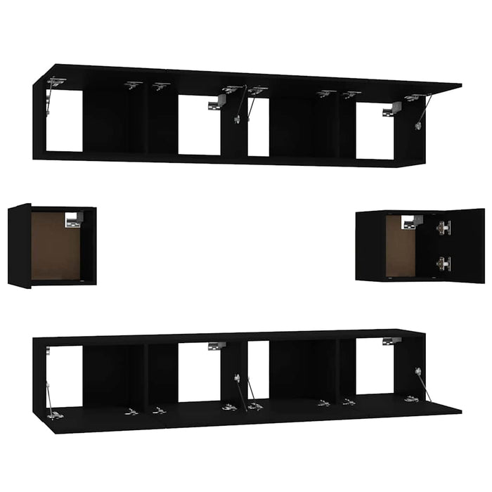 Set dulap TV, 6 piese, negru, lemn prelucrat WALTI