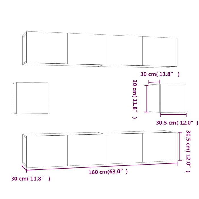 Set dulap TV, 6 piese, negru, lemn prelucrat WALTI