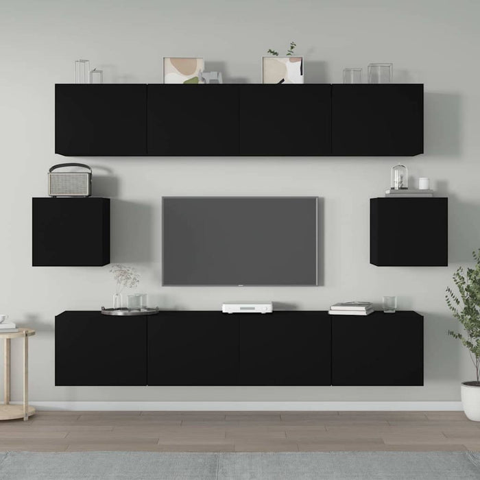 Set dulap TV, 6 piese, negru, lemn prelucrat WALTI