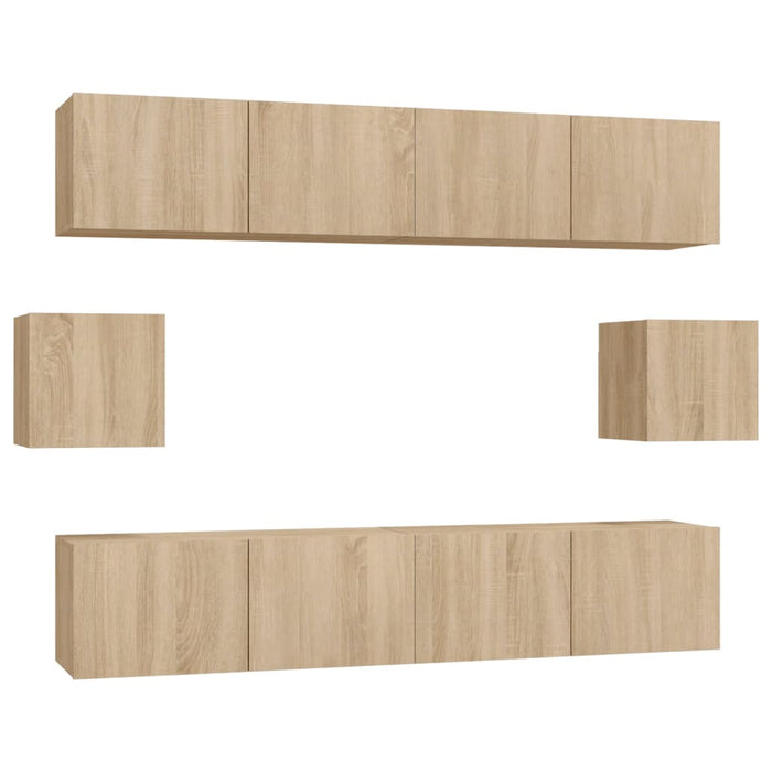Set dulap TV, 6 piese, stejar sonoma, lemn prelucrat - WALTI WALTI