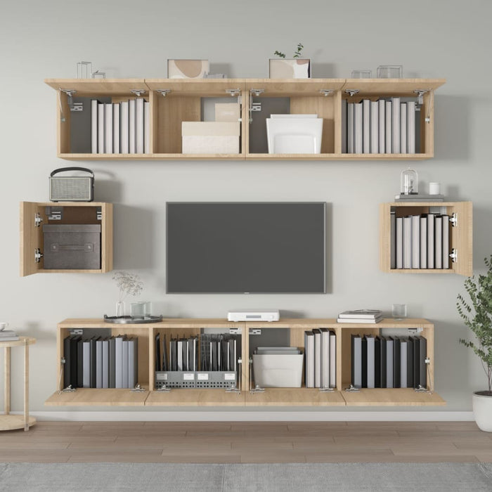 Set dulap TV, 6 piese, stejar sonoma, lemn prelucrat - WALTI WALTI