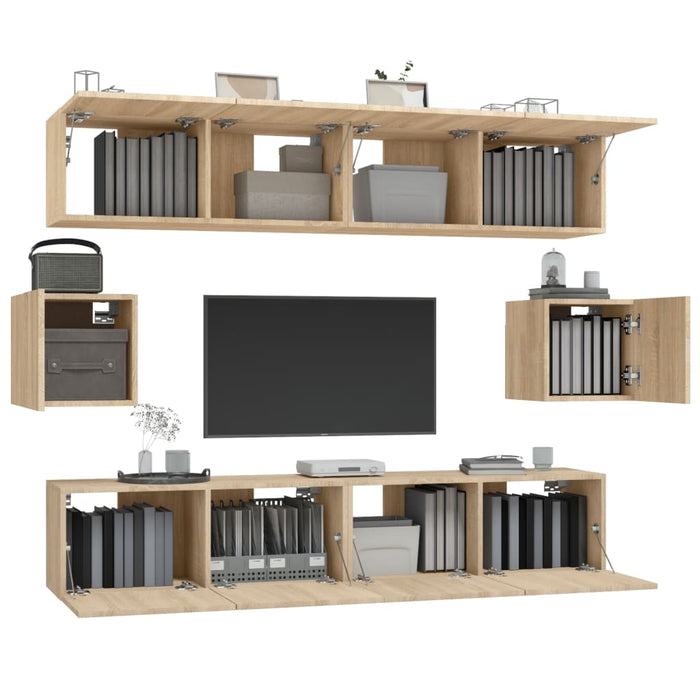 Set dulap TV, 6 piese, stejar sonoma, lemn prelucrat - WALTI WALTI