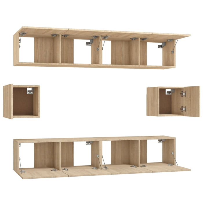 Set dulap TV, 6 piese, stejar sonoma, lemn prelucrat - WALTI WALTI