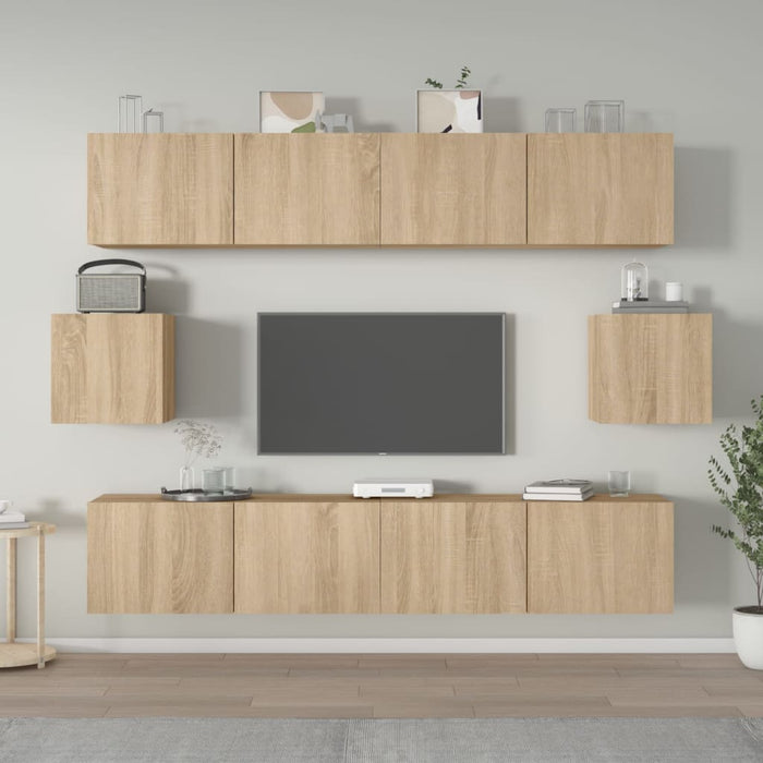 Set dulap TV, 6 piese, stejar sonoma, lemn prelucrat - WALTI WALTI