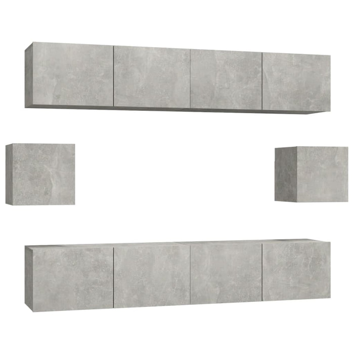 Set dulap TV, 6 piese, gri beton, lemn prelucrat WALTI