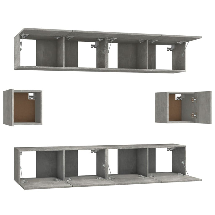 Set dulap TV, 6 piese, gri beton, lemn prelucrat WALTI