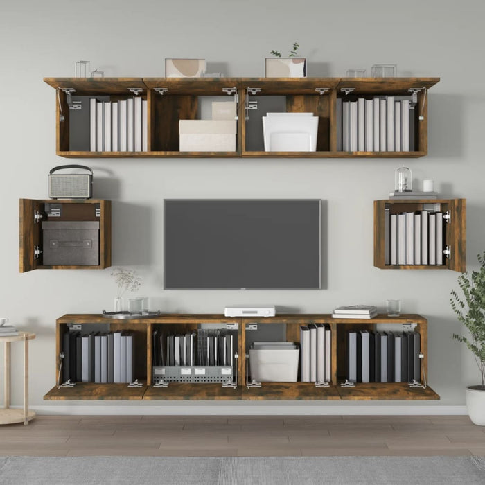 Set dulapuri TV, 6 piese, stejar fumuriu, lemn prelucrat WALTI