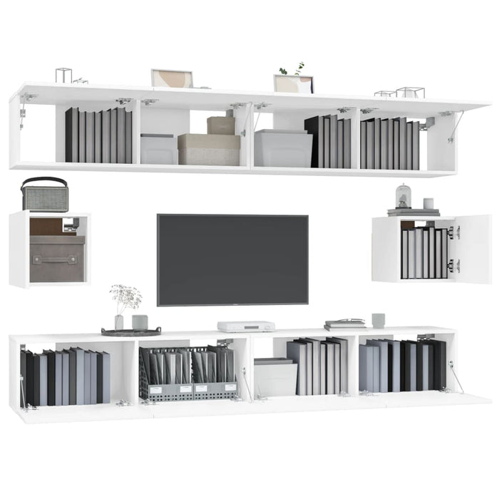 Set dulap TV, 6 piese, alb, lemn prelucrat - WALTI WALTI
