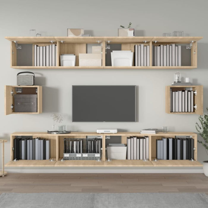 Set dulap TV, 6 piese, stejar sonoma, lemn prelucrat - WALTI WALTI