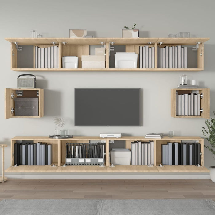 Set dulap TV, 6 piese, stejar sonoma, lemn prelucrat - WALTI WALTI