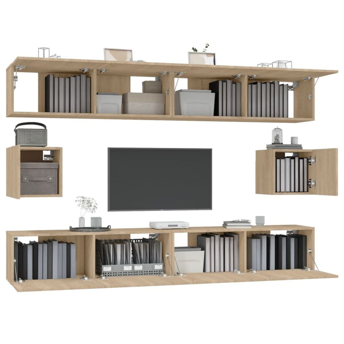 Set dulap TV, 6 piese, stejar sonoma, lemn prelucrat - WALTI WALTI