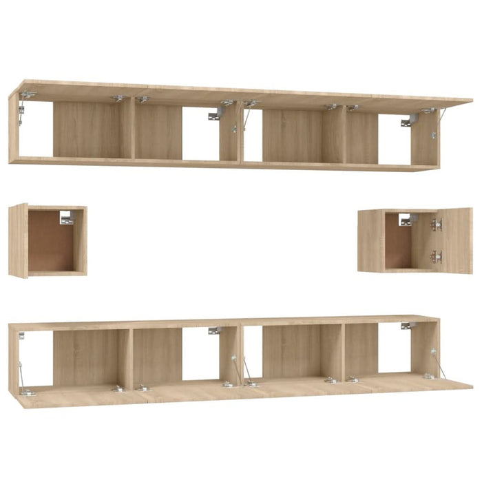Set dulap TV, 6 piese, stejar sonoma, lemn prelucrat - WALTI WALTI