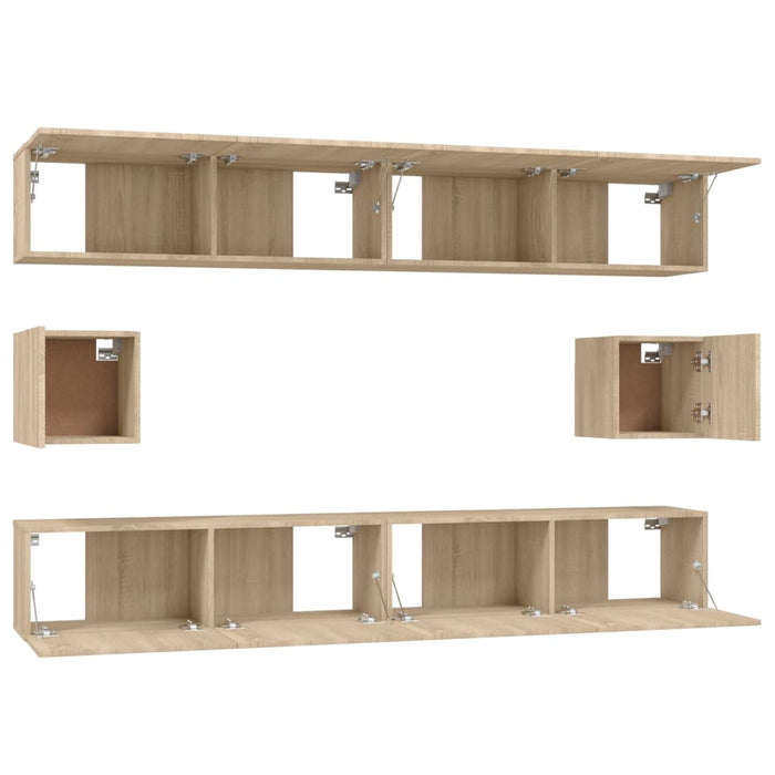 Set dulap TV, 6 piese, stejar sonoma, lemn prelucrat - WALTI WALTI