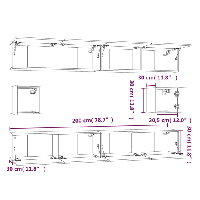 Set dulap TV, 6 piese, stejar sonoma, lemn prelucrat - WALTI WALTI