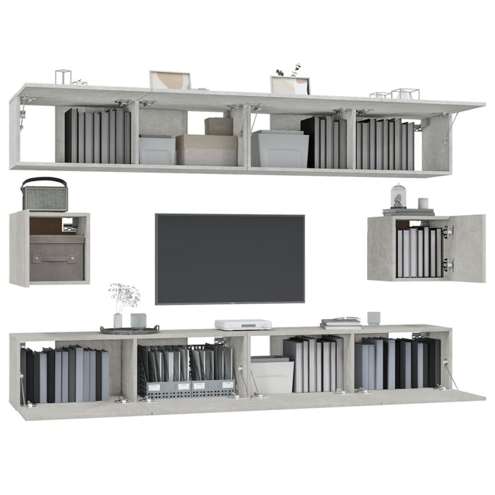 Set dulap TV, 6 piese, gri beton, lemn prelucrat - WALTI WALTI