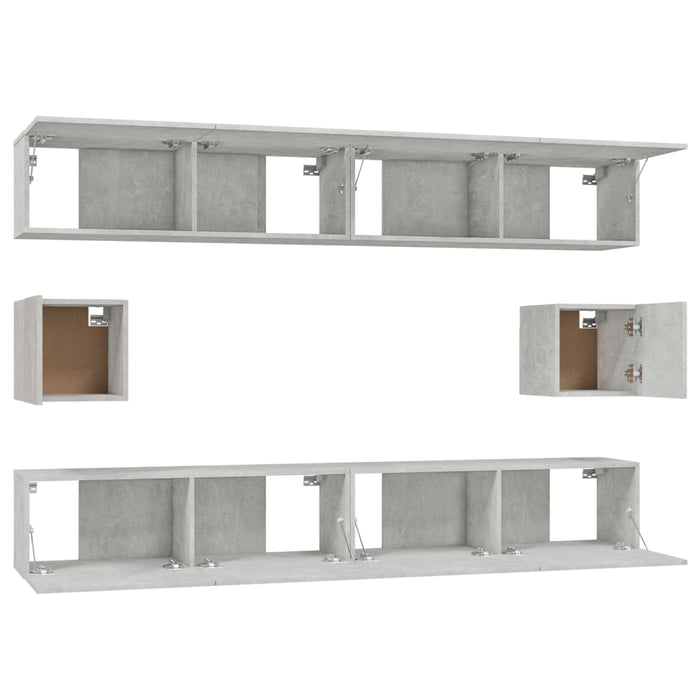 Set dulap TV, 6 piese, gri beton, lemn prelucrat - WALTI WALTI