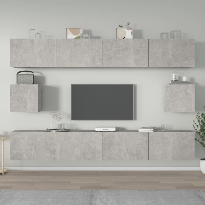 Set dulap TV, 6 piese, gri beton, lemn prelucrat - WALTI WALTI