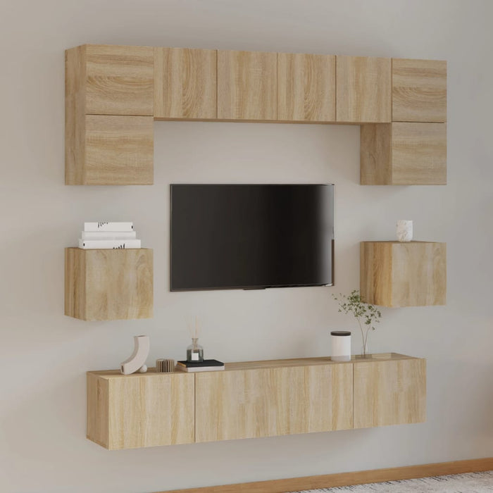Set dulap TV, 8 piese, stejar sonoma, lemn prelucrat - WALTI WALTI
