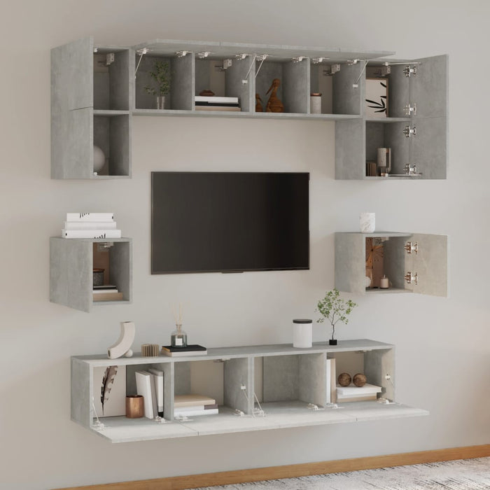 Set dulap TV, 8 piese, gri beton, lemn prelucrat - WALTI WALTI