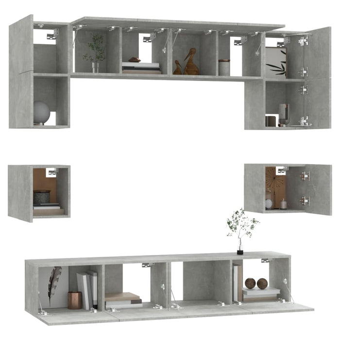Set dulap TV, 8 piese, gri beton, lemn prelucrat - WALTI WALTI