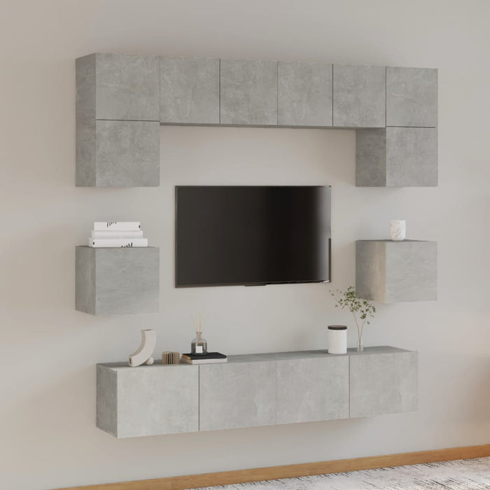 Set dulap TV, 8 piese, gri beton, lemn prelucrat - WALTI WALTI