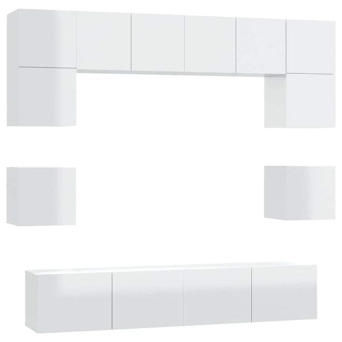 Set dulap TV, 8 piese, alb extralucios, lemn prelucrat WALTI