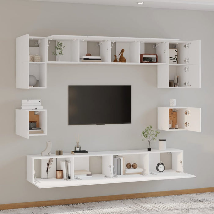 Set dulap TV, 8 piese, alb, lemn prelucrat - WALTI WALTI