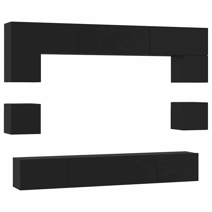 Set dulap TV, 8 piese, negru, lemn prelucrat WALTI