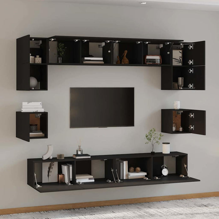 Set dulap TV, 8 piese, negru, lemn prelucrat WALTI