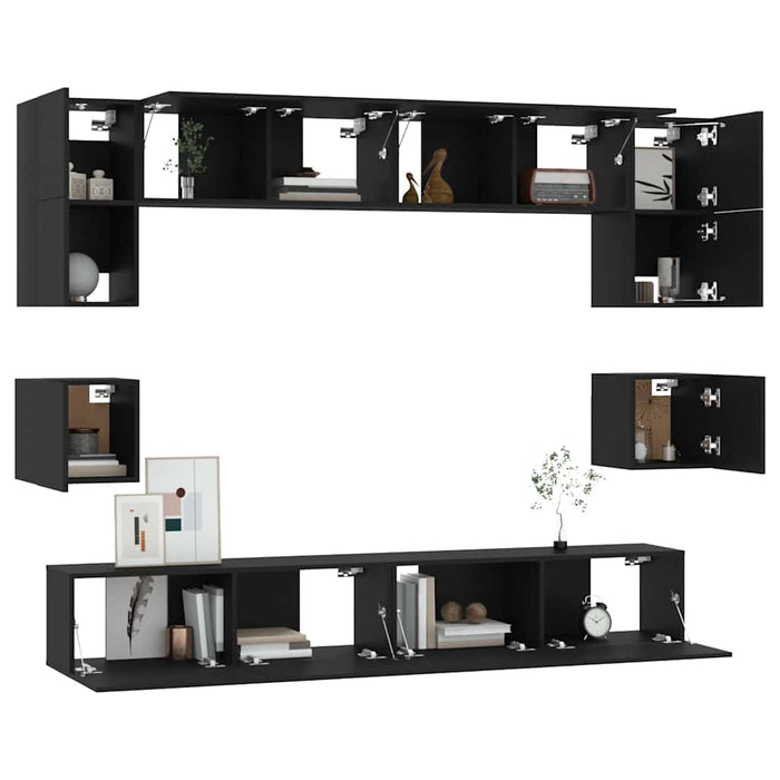 Set dulap TV, 8 piese, negru, lemn prelucrat WALTI