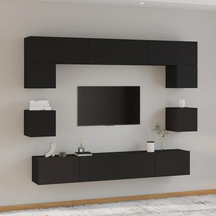 Set dulap TV, 8 piese, negru, lemn prelucrat WALTI