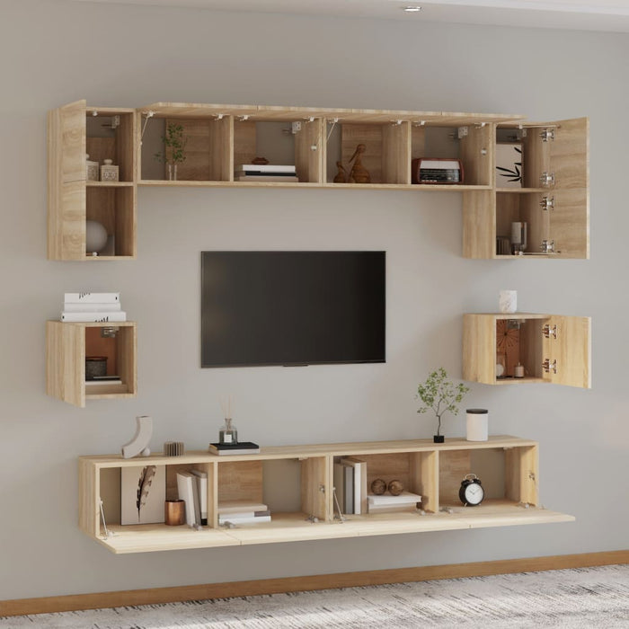 Set dulap TV, 8 piese, stejar sonoma, lemn prelucrat - WALTI WALTI