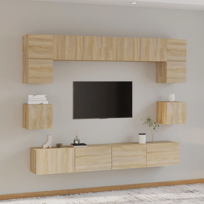 Set dulap TV, 8 piese, stejar sonoma, lemn prelucrat - WALTI WALTI