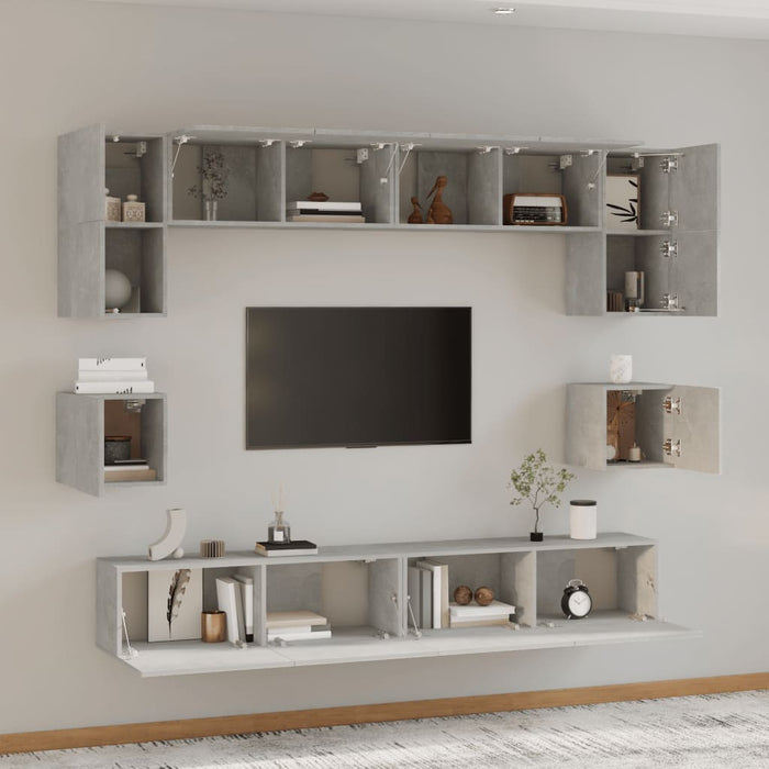 Set dulap TV, 8 piese, gri beton, lemn prelucrat - WALTI WALTI