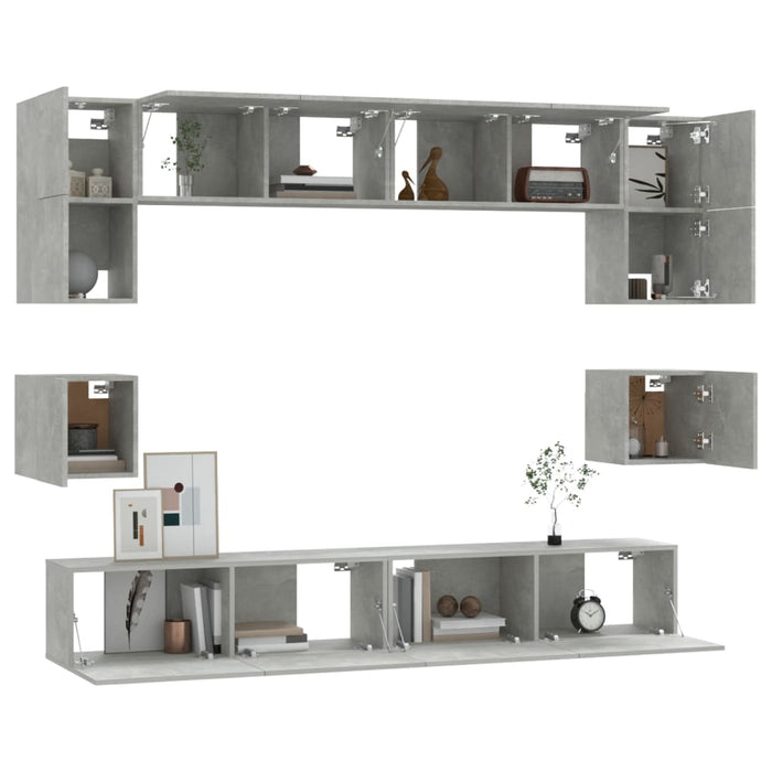 Set dulap TV, 8 piese, gri beton, lemn prelucrat - WALTI WALTI