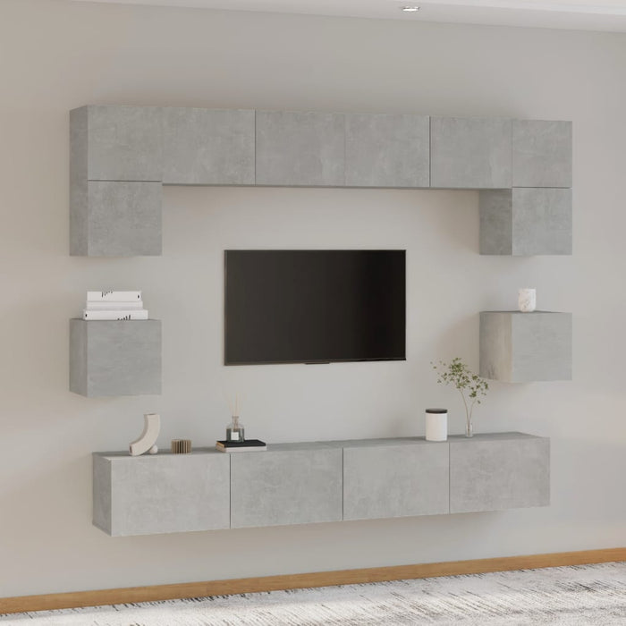 Set dulap TV, 8 piese, gri beton, lemn prelucrat - WALTI WALTI