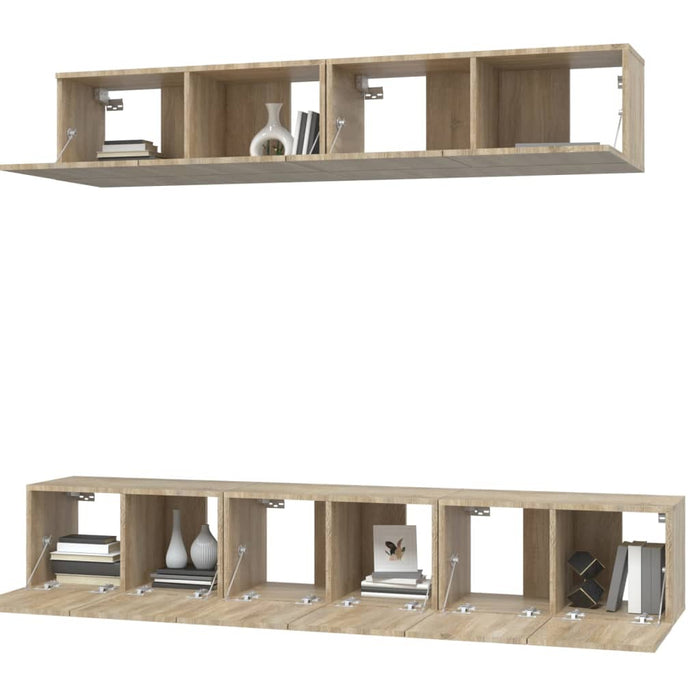 Set dulap TV, 5 piese, stejar sonoma, lemn prelucrat WALTI