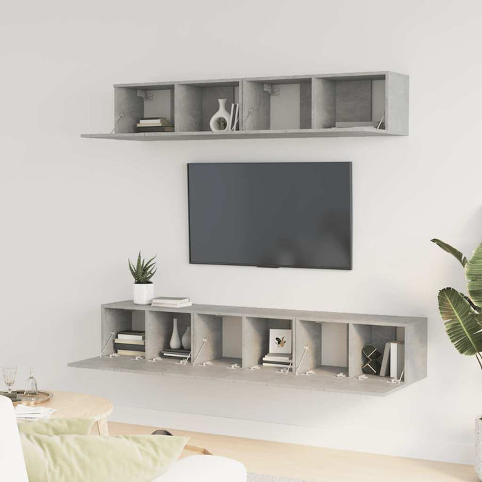 Set dulap TV, 5 piese, gri beton, lemn prelucrat WALTI